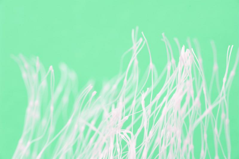 Free Stock Photo: Extreme close up of white plastic fibers against a sea green background