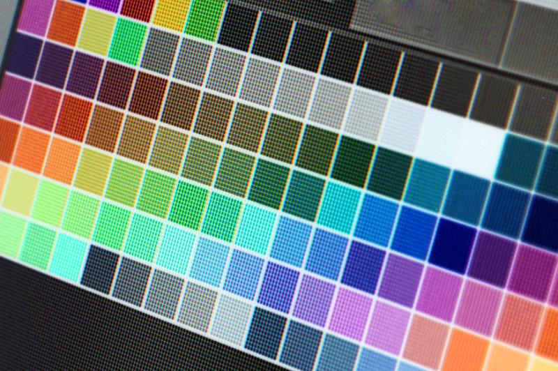 Free Stock Photo: Close up of various basic color swatch tiles on computer monitor as a technology background