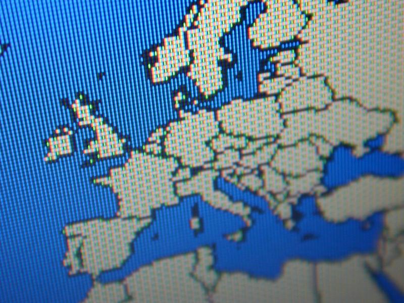 Free Stock Photo: Close up of blue and gray map of europe with thick black outlined borders