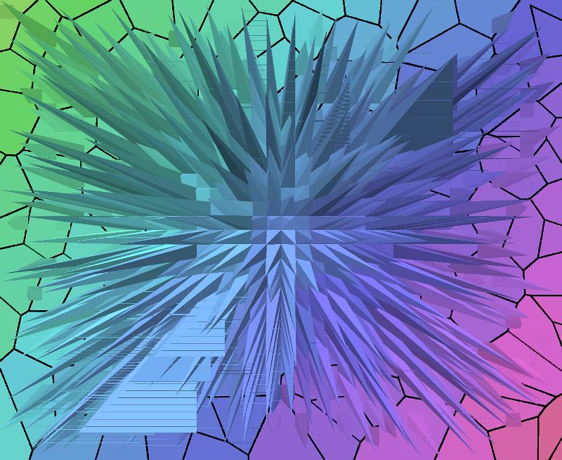 Free Stock Photo: Explosion of Spikes on Polygon Shaped Background with Gradient Colors in Green, Blue and Purple - Dynamic Abstract Background