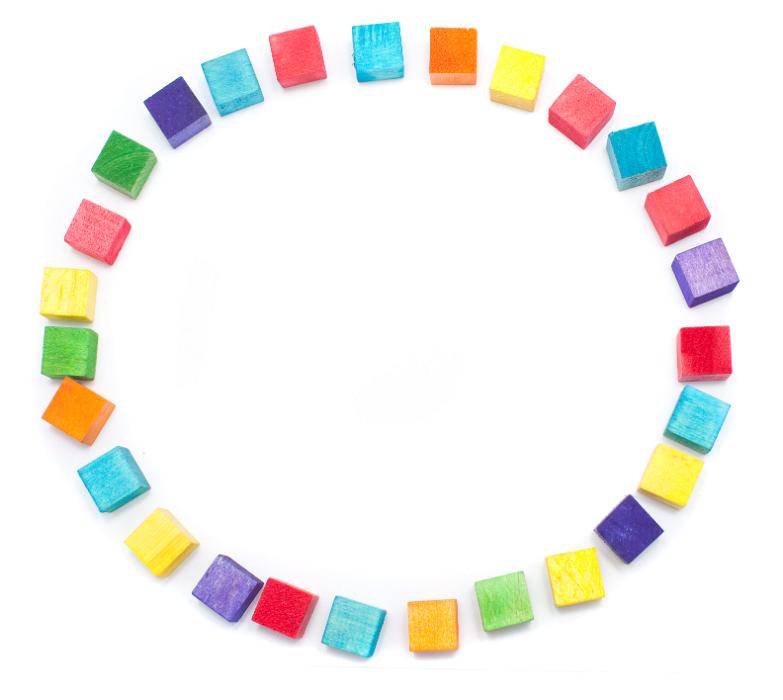 Free Stock Photo: Circular frame of colorful toy wooden blocks isolated on white with central copy space