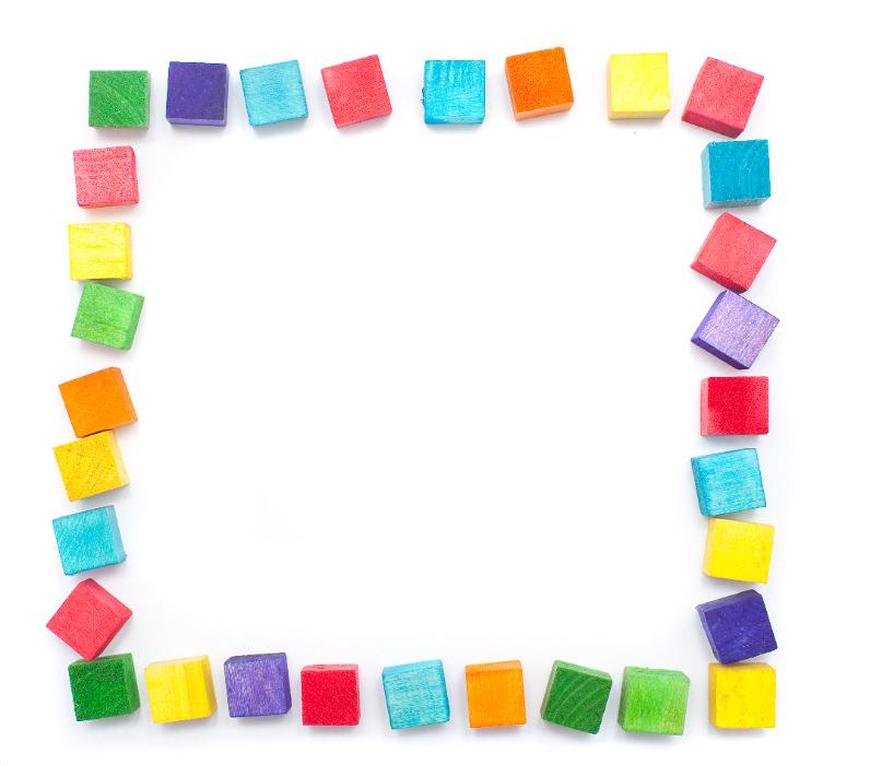 Free image of Colorful square wooden toy block border on white