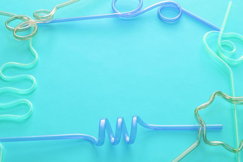 Free Stock Photo: Frame made from curly straws over aqua color background with copy space for childhood theme