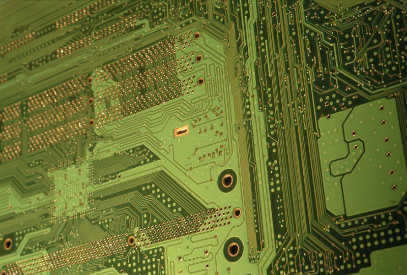 Free Stock Photo: Close up view on computer motherboard circuits background with copy space at angle for technology concepts