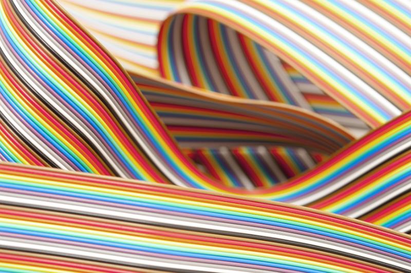 Free Stock Photo: Colorful ribbon wires bent and curved in tangled manner for background about technology