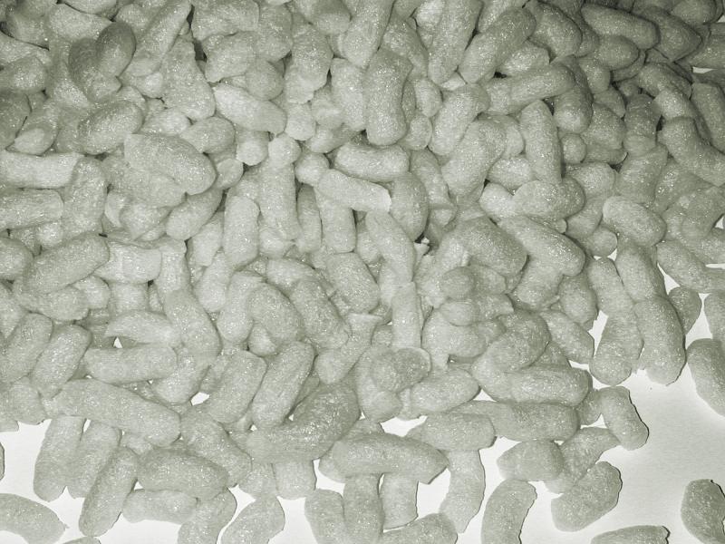 Free Stock Photo: Abstract background composed of foam peanuts as viewed from overhead on white