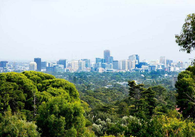 Free Stock Photo: Adelaide city CBD from the distant lush forest and hinterland of the hills.