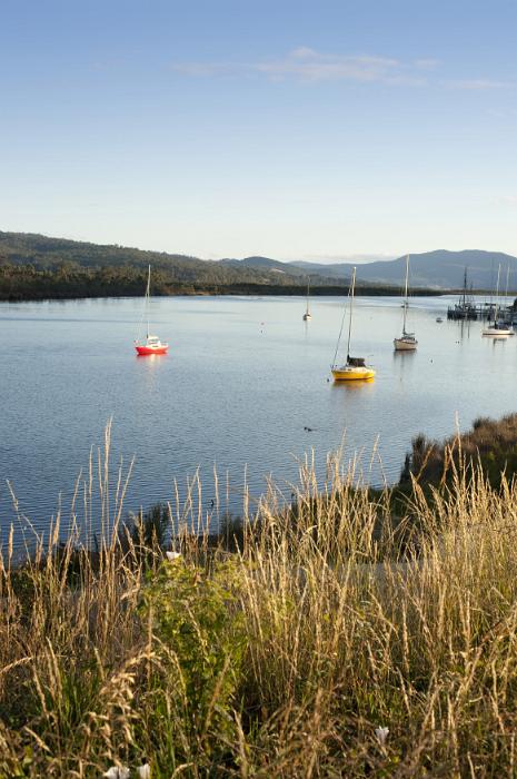 Free Stock Photo: Tranquil scene of sailboats in Huon River, Tasmania, Australia