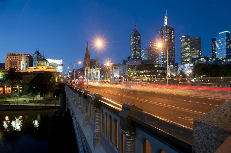 Free Stock Photo: office buildings and traffic in central melbourne pictured at twilight