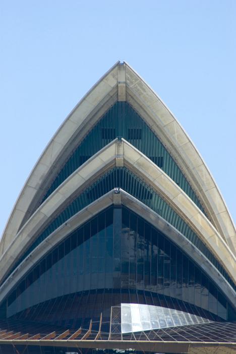 Free Stock Photo: Close up detail of the iconic curved design of the Sydney Opera House against a blue sky in a travel and tourism or architecture concept - not property released