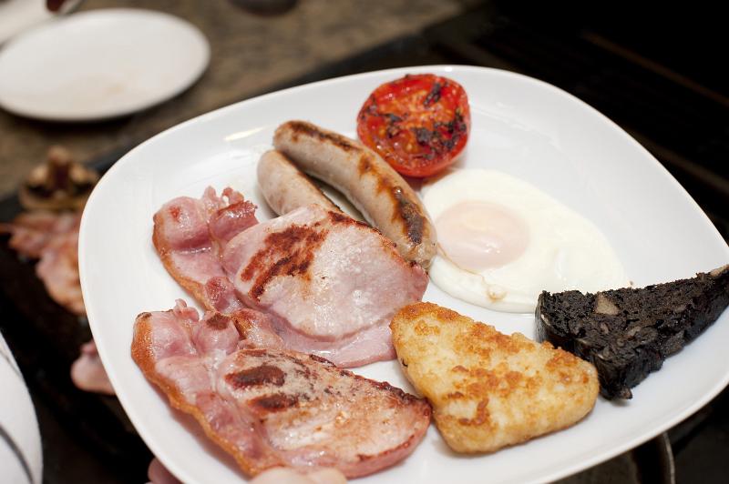 Free Stock Photo: A place with a hot english breakfast, blackpudding and potato hash brown
