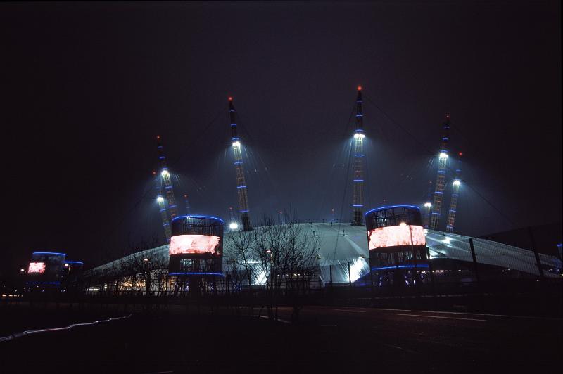 Free Stock Photo: Millennium Dome, South East London illuminated at night, originally built to house the Millennium Experience exhibit and now an iconic landmark