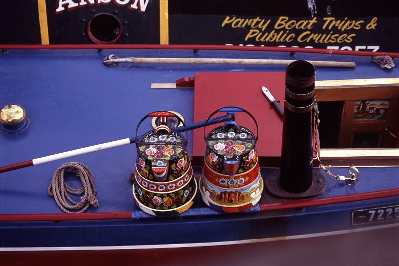 Free Stock Photo: You probably never think about it but narrowboats are quite uniquely English and Scottish things: Colorful deck of an English narrow boat used to navigate the canals and take tourists on sightseeing tours and cruises of the countryside and towns
