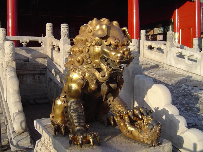 Free Stock Photo: Golden Dragon guarding in front of the Chinese Temple