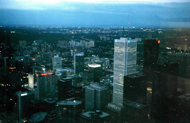 Free Stock Photo: an old grainy aerial photo of the toronto skyline at dusk