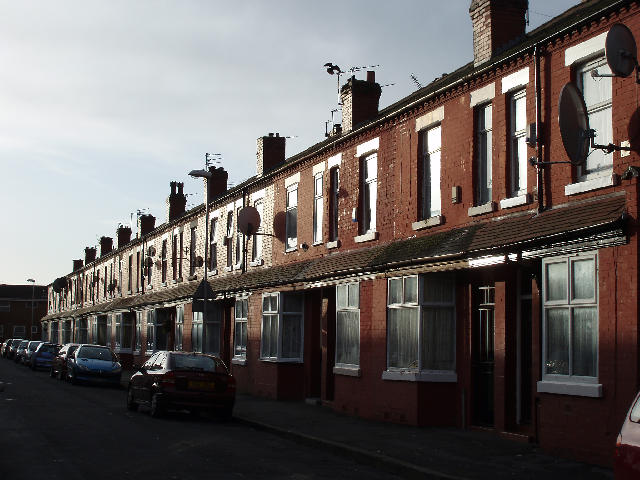 Free Stock Photo: row of brick terraced houses in moss side, manchester, england
