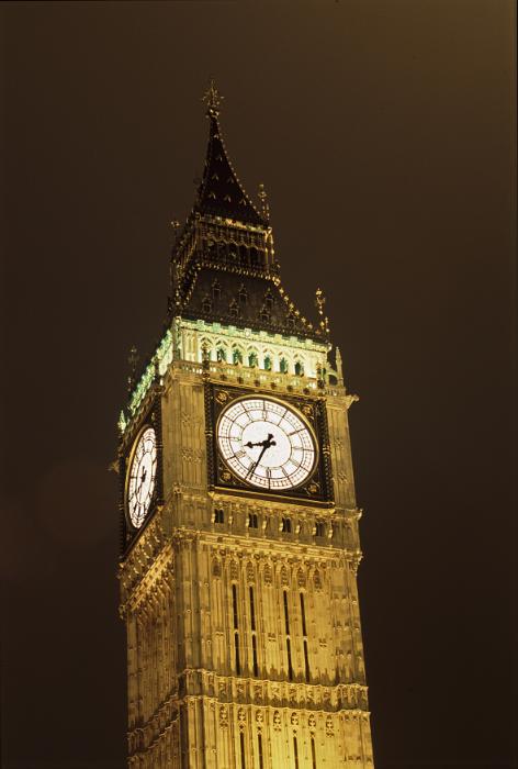 Free Stock Photo: Illuminated Big Ben or Elizabeth Tower, landmark and tourist attraction from London, Uk, with the clock showing the hour, at night