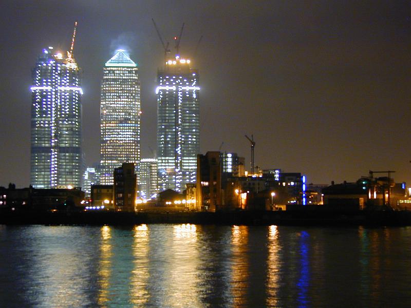 Free Stock Photo: towers at canary wharf under construction at night c.2000