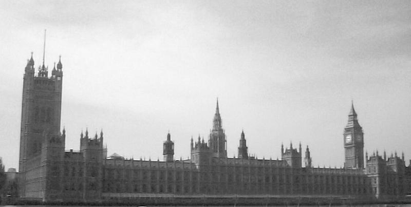 Free Stock Photo: Houses of Parliament and Big Ben, London on a cold misty grey overcast day, view of the external facade