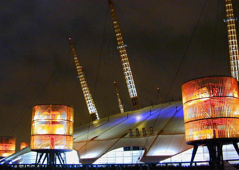 Free Stock Photo: Architectural Abstract Exterior of Millennium Dome, Now The O2 Arena, Structural Features Illuminated at Night, in South East London, England