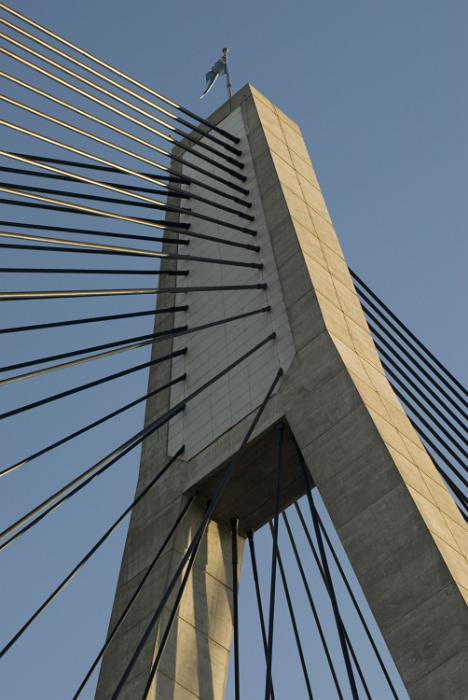 Free Stock Photo: Close up vide of the tower and support wires on a cable stayed bridge