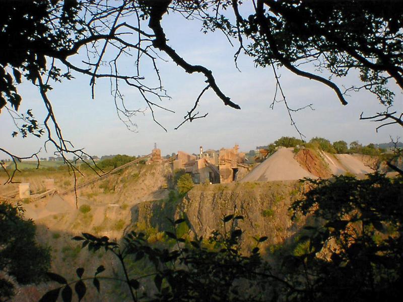 Free Stock Photo: View of an open cast quarry through trees in an concept of exploiting natural resources, mining and industry