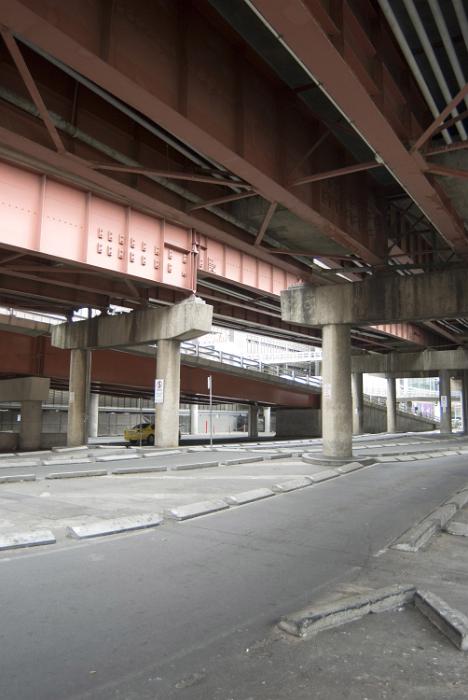 Free Stock Photo: Street scene of an urban underpass under a flyover with a deserted road devoid of cars and people