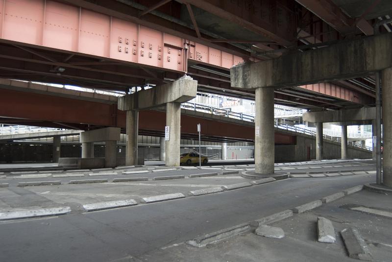 Free Stock Photo: Urban wasteland under flyover motorways with empty space and streets devoid of both cars and people