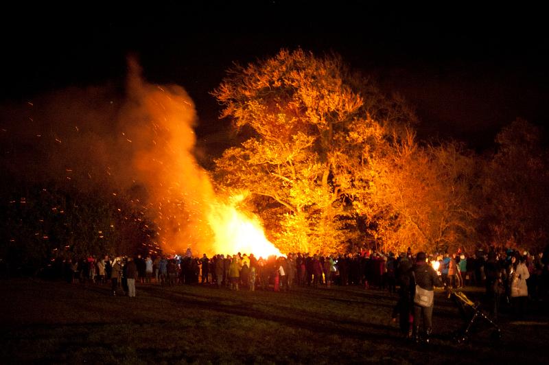 Free Stock Photo: Spectators watching a blazing bonfire while celebrating Bonfire Night or Guy Fawkes on the 5th November