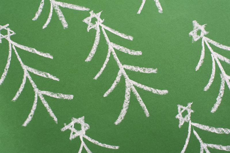 Free Stock Photo: a background of white chalk trees with stars atop drawn on green paper
