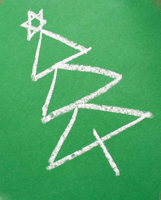Free Stock Photo: Illustration of Simple Hand Drawn Christmas Tree Topped with Star Drawn in Chalk on Green Board