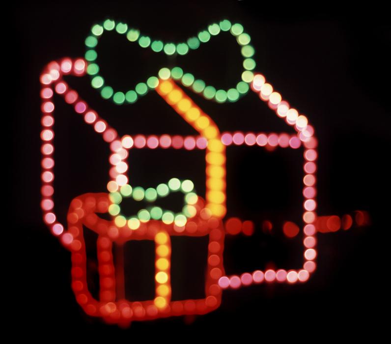 Download image of outdoor christmas lights Free Stock Photo: christmas presents shaped in glowing fairy lights