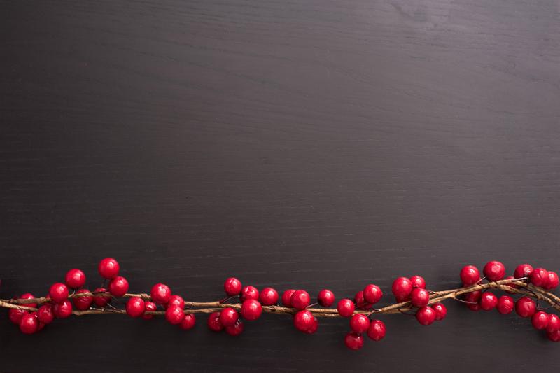 Download image of Xmas berry border with festive red berries Free Stock Photo: Xmas berry border with festive red berries over a dark grey background with copy space for a holiday greeting