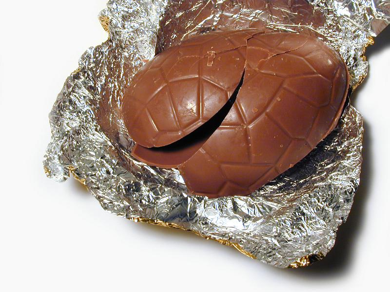 Free Stock Photo: a chocolate easter egg broken open ready to eat