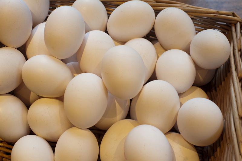 Free Stock Photo: Basket filled with a pile of fresh hens eggs, close-up background.