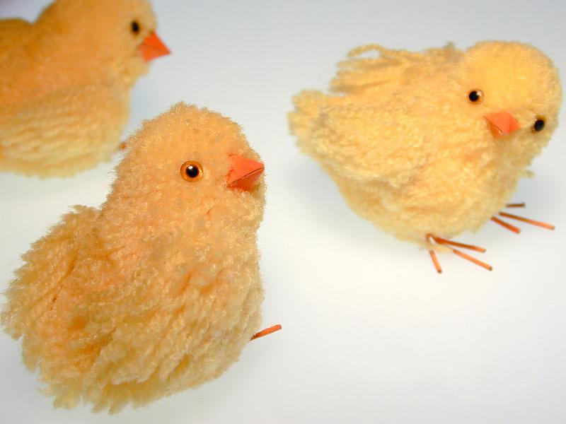 Free Stock Photo: three wool spring chicken ornaments