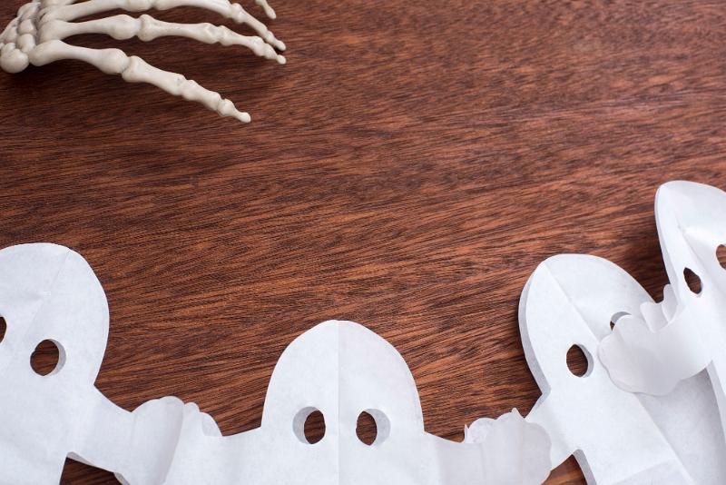 Free Stock Photo: a background or lay flat  image of halloween decorations laid on a wood surface