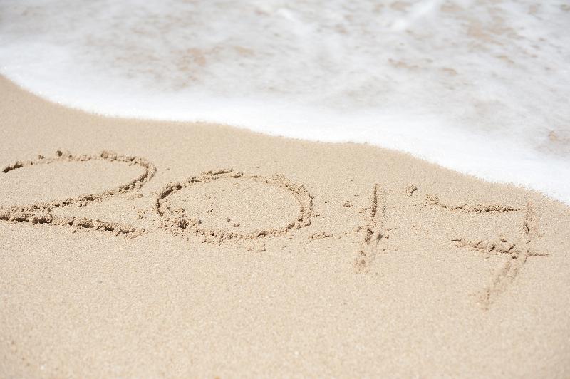 Free Stock Photo: the year 2017 drawn in sand on the beach