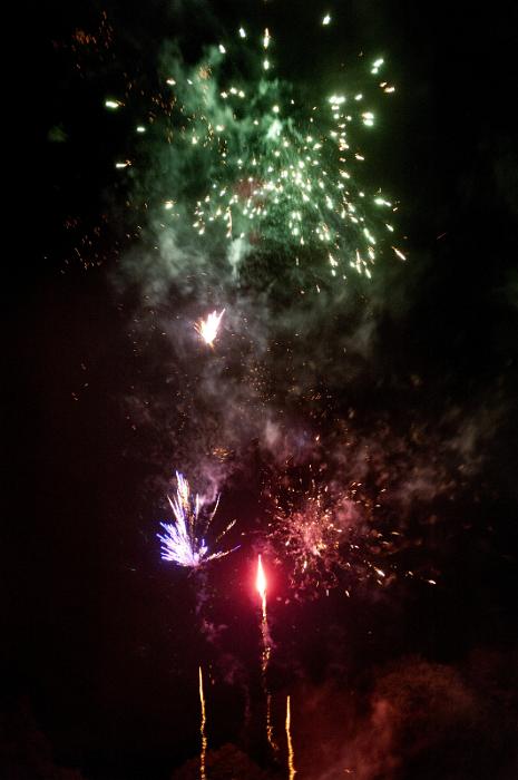 Free Stock Photo: Colourful pyrotechnics display to celebrate a special occasion withpink, green and red fireworks exploding in the night sky