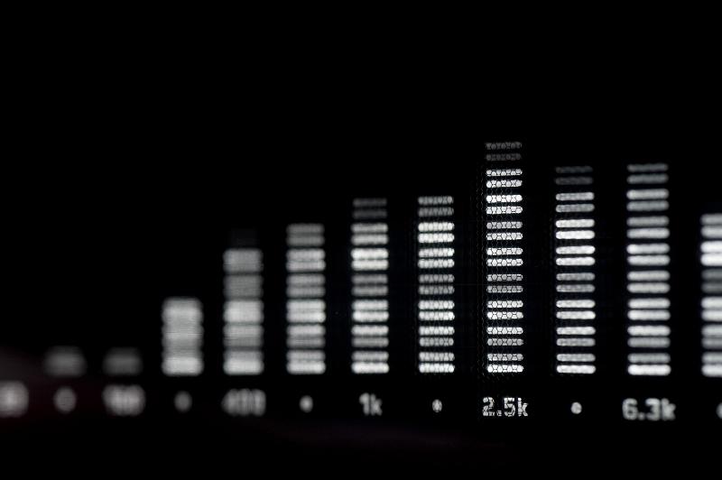 Free Stock Photo: a digital spectrum analyser display showing sound levels at various frequencies, pictured with a narrow depth of field