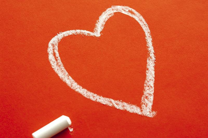 Free Stock Photo: a love heart shape drawn in white chalk on a red background