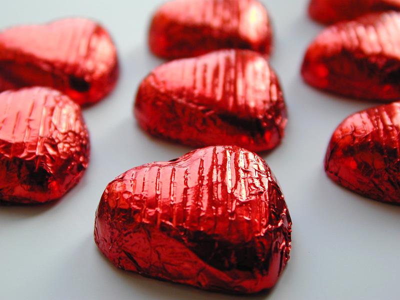 Free Stock Photo: valentines sweet hearts - red foil wrapped chocolates