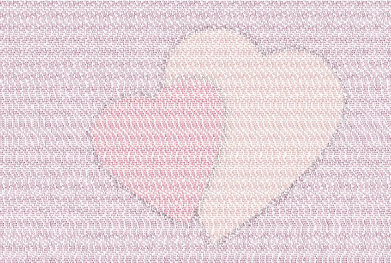 Free Stock Photo: the words love you spelt out many times over creating a pair of heart symbols out of printed letters