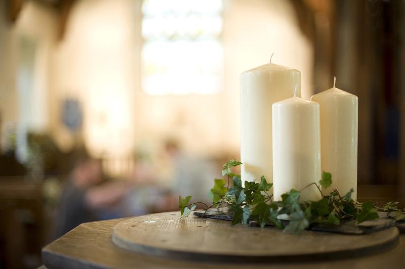 Free Stock Photo: a church decorated in white ready for the wedding ceremony
