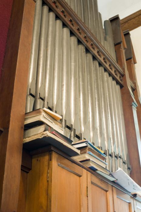 Free Stock Photo: an angled view of the organ pipes on a church organ