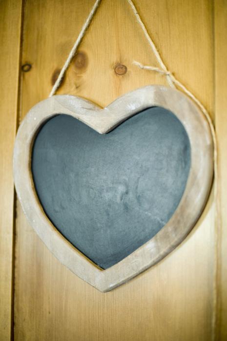 Free Stock Photo: a romantic shaped wooden blackboard space for names of two people