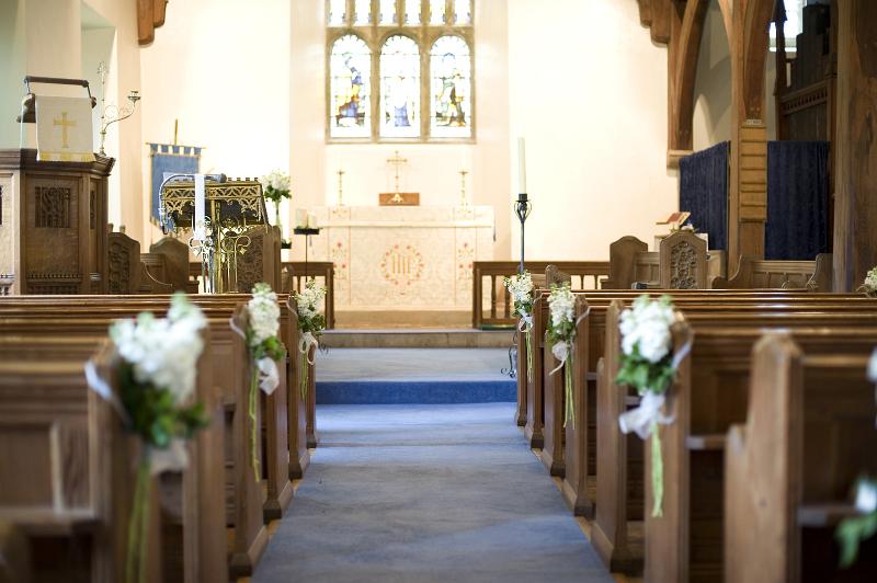 Free Stock Photo: looking down a church aisle towards the altar