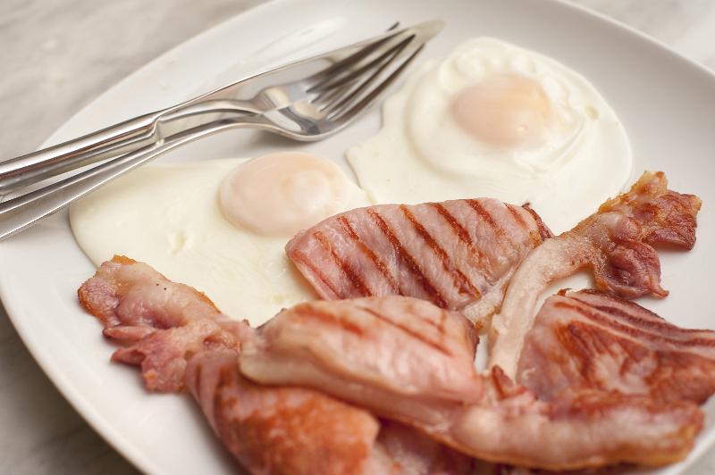 Free Stock Photo: Eggs and bacon on a plate for breakfast