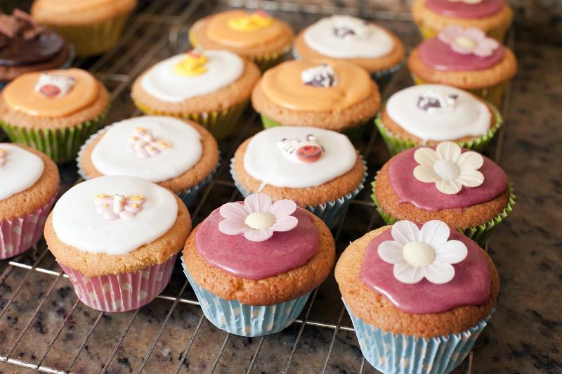 Free Stock Photo: Several delicious cupcakes with various beautiful decorations
