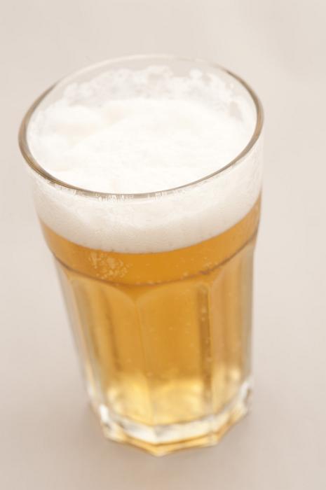 Free Stock Photo: Pint of refreshing golden lager with a frothy head in a tall glass, high angle view on grey